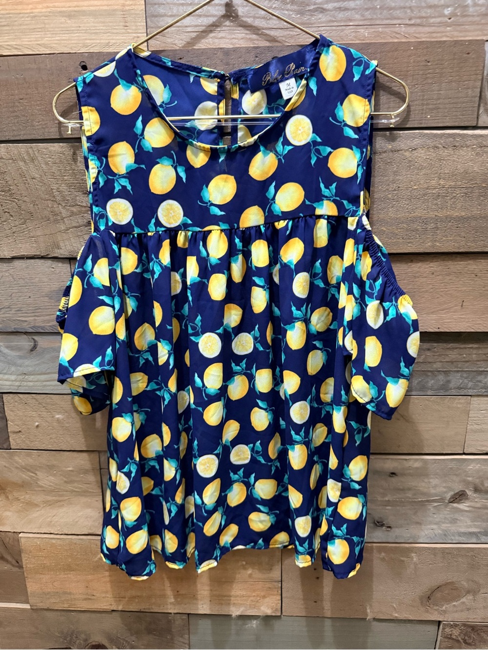 Blue Rain Navy Lemon Print Blouse